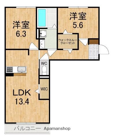 関西本線 法隆寺駅 徒歩21分 3階建 築1年(2LDK/3階)の間取り写真