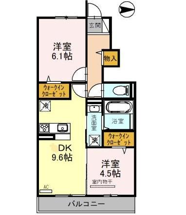 アーク B棟(2DK/1階)の間取り写真