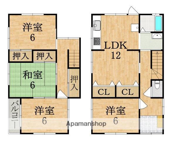 近鉄生駒線 一分駅 徒歩10分 2階建 築48年(4LDK)の間取り写真