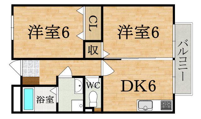 クレストパーク東生駒(2DK/2階)の間取り写真