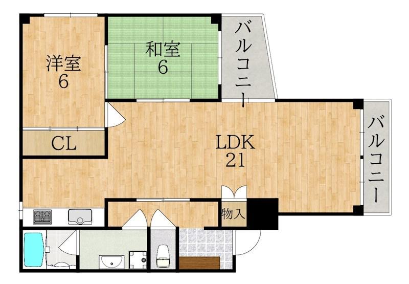 ニューハイツ富雄(2LDK/4階)の間取り写真