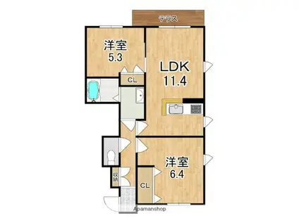 CASA大町A棟(2LDK/1階)の間取り写真