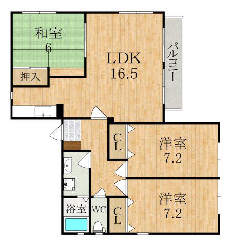 プリンセスコート朱雀C(3LDK/2階)の間取り写真