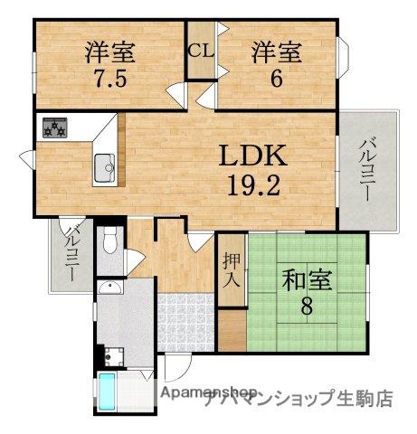 エスパース・ドゥ・帝塚山(3LDK/1階)の間取り写真