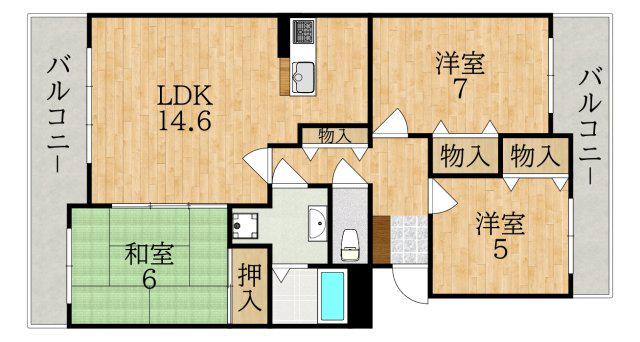 HILLCRESTあやめ池(3LDK/3階)の間取り写真