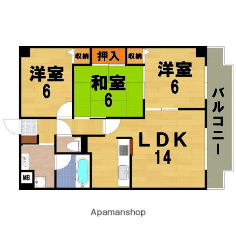 バウムヴィラ西大寺(3LDK/4階)の間取り写真
