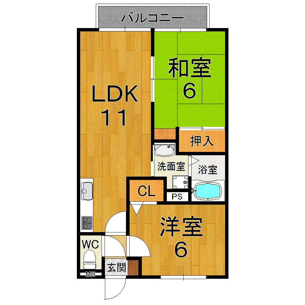 サンクコール朝和(2LDK/1階)の間取り写真