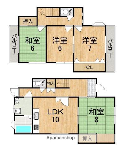 関西本線 王寺駅 バス乗車時間：13分 服部バス停で下車 徒歩3分 2階建 築36年(4LDK)の間取り写真