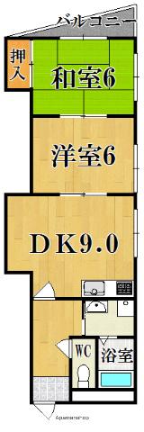 ヴァルヴェール生駒(2LDK/3階)の間取り写真