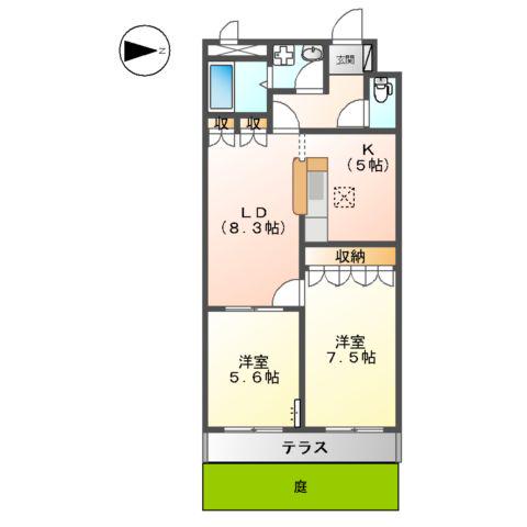 ルナピアッツァ(2LDK/1階)の間取り写真