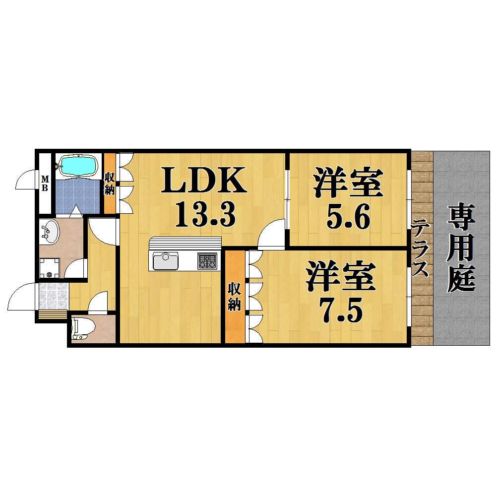 ルナピアッツァ(2LDK/1階)の間取り写真