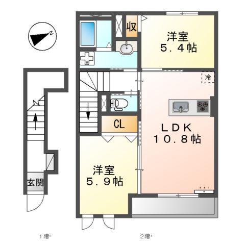 プランドールⅡ(2LDK/2階)の間取り写真