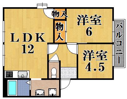 メルベーユ朱雀B(2LDK/1階)の間取り写真
