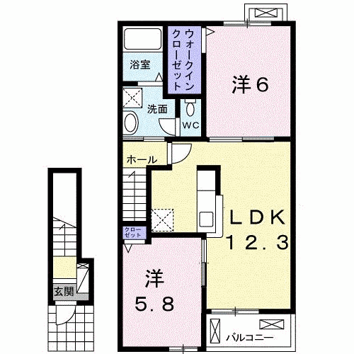 リバーヒル M(2LDK/2階)の間取り写真