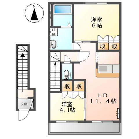 グラスコート2(2LDK/2階)の間取り写真