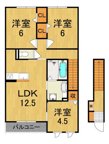 カメリア法隆寺(3LDK/2階)の間取り写真