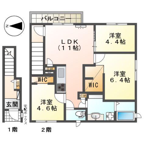 カサ・ディ・ファミリア Ⅱ(3LDK/2階)の間取り写真