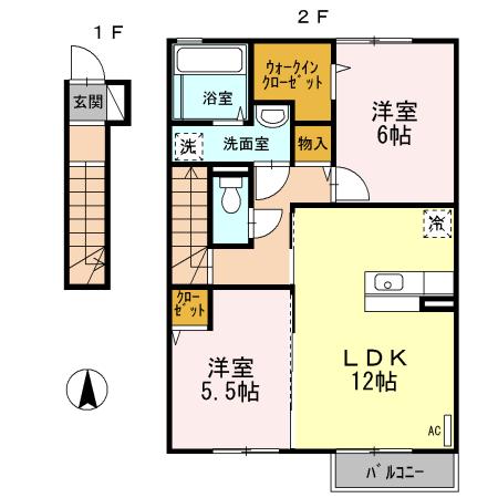 エスポワールB(2LDK/2階)の間取り写真