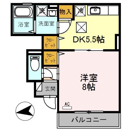 ハートウィル(1DK/1階)の間取り写真