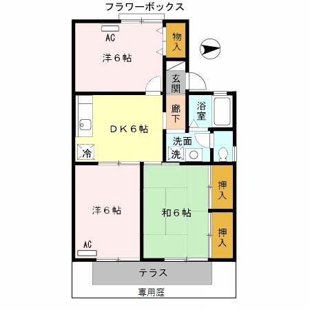 桑の実ハッピィハウス(3DK/1階)の間取り写真