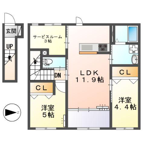 橿原市十市町アパート工事(2SLDK/2階)の間取り写真