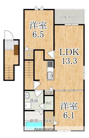 プロムナード メゾン K(2LDK/2階)の間取り写真
