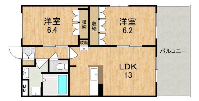 冨岡ハイツⅢ(2LDK/2階)の間取り写真