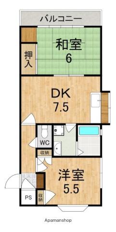 エスポワール友ヶ丘(2DK/2階)の間取り写真