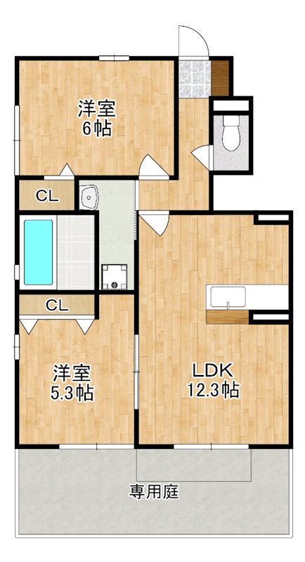 近鉄難波・奈良線 新大宮駅 徒歩17分 2階建 築19年(2LDK/1階)の間取り写真