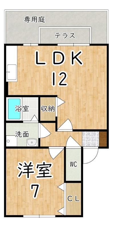 アドゥニスハイツC棟(1LDK/1階)の間取り写真