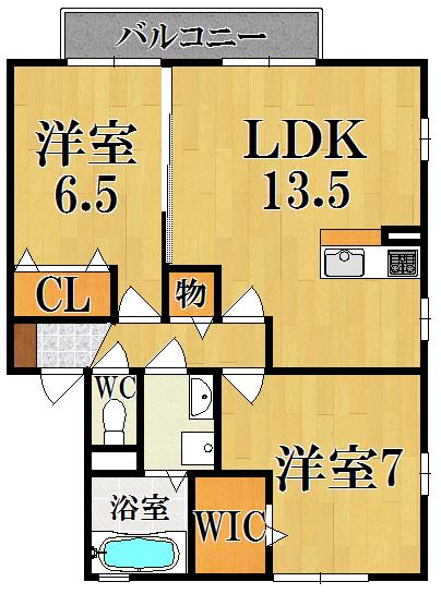 リビングタウン四条大路 A棟(2LDK/1階)の間取り写真