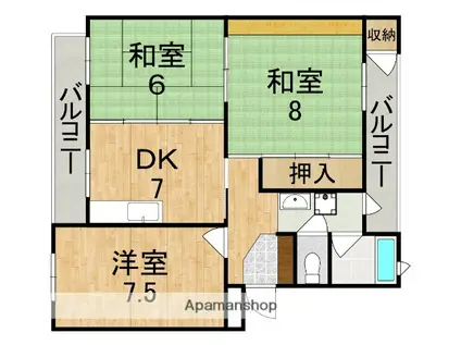 三室山コープタウン1号棟(3DK/3階)の間取り写真