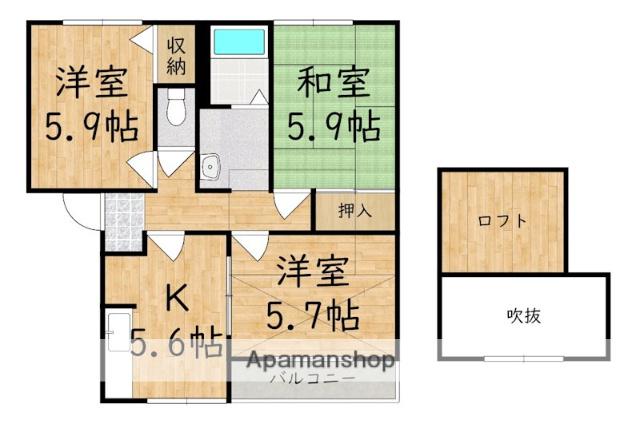 葛城GARDENSB(3K/2階)の間取り写真