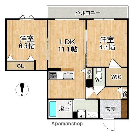ウエストメゾン西木辻(2LDK/3階)の間取り写真