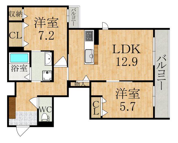 プランドゥボーテ(2LDK/3階)の間取り写真