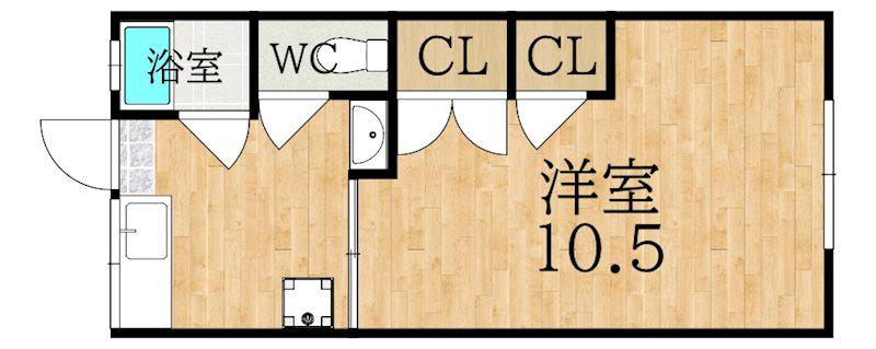 ロイヤル学園前PARTーI(1K/1階)の間取り写真