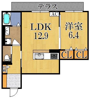 ロイスタ西大寺(1LDK/1階)の間取り写真