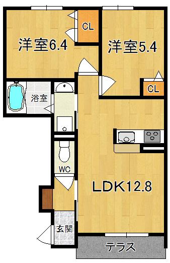 シャーメゾン石見(2LDK/1階)の間取り写真