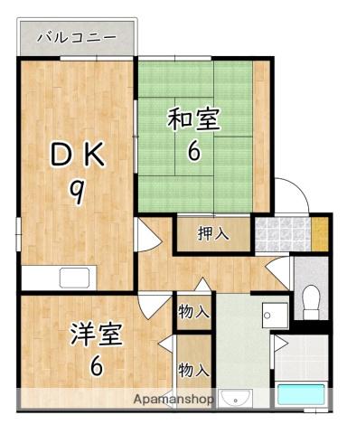 シャルムフルーレB(2DK/1階)の間取り写真