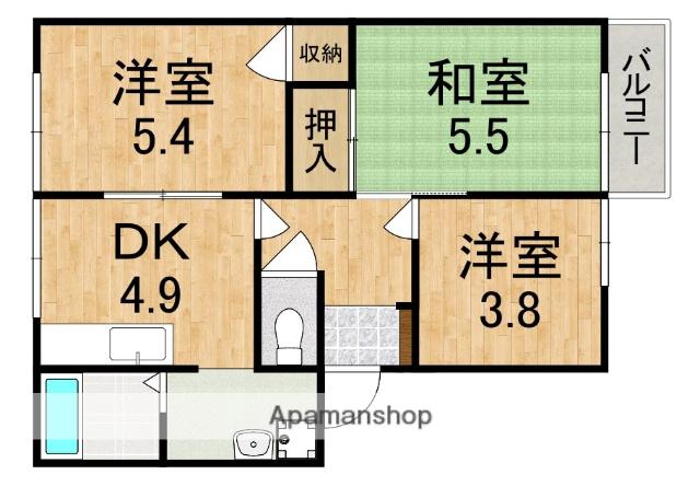 ボナール高塚台A棟(3DK/2階)の間取り写真