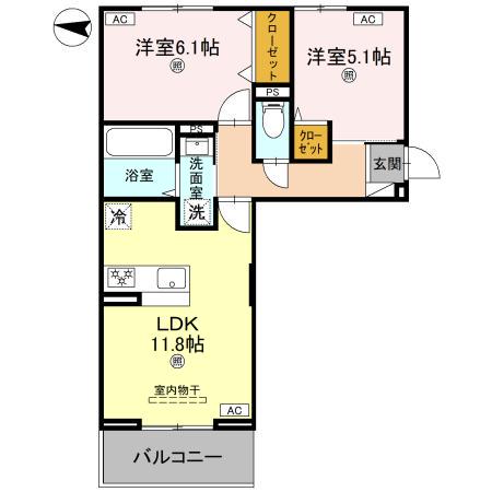 カーサ王寺(2LDK/2階)の間取り写真