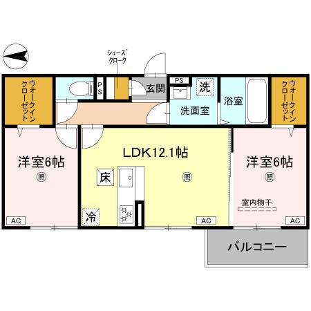 プラミシア(2LDK/1階)の間取り写真