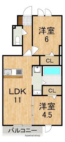 竜田テラス(2LDK/1階)の間取り写真