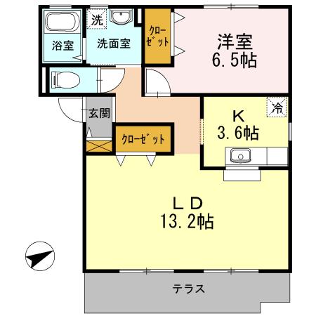 グランアベニュー真美B棟(1LDK/1階)の間取り写真