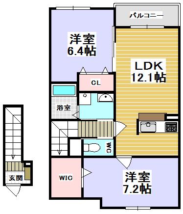 ヴァン リーブル 1(2LDK/2階)の間取り写真