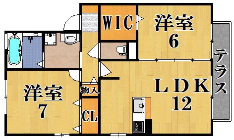 リビングタウン学研都市A棟(2LDK/2階)の間取り写真