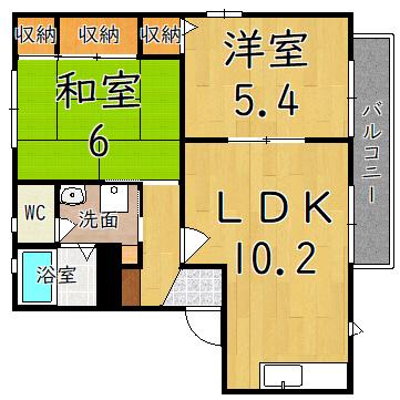エルドラード五位堂B(2LDK/1階)の間取り写真