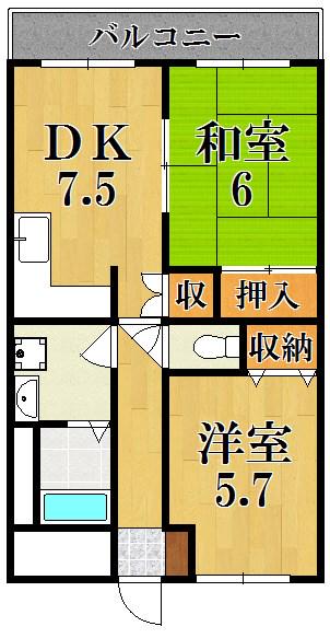 藤ハイツ(2DK/3階)の間取り写真