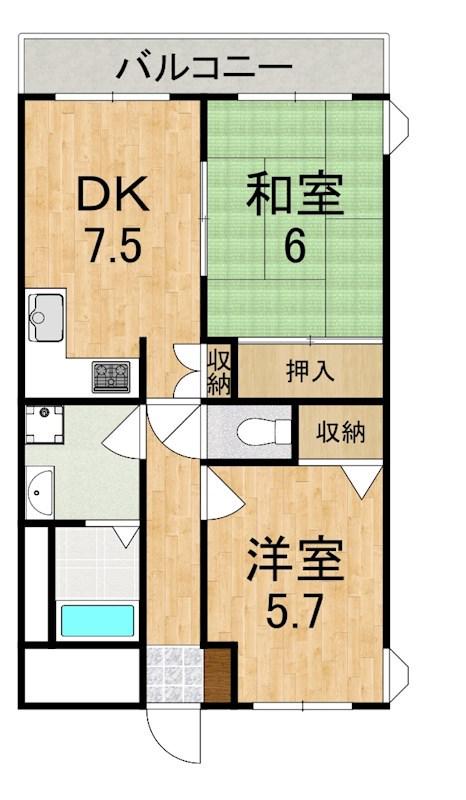 藤ハイツ(2DK/3階)の間取り写真