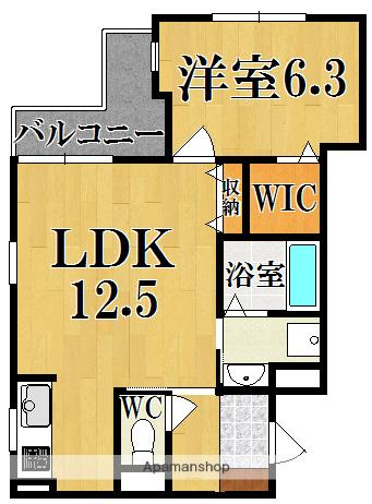 LE BOIS 小坊(1LDK/3階)の間取り写真